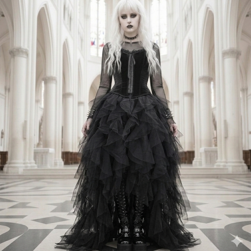 Black Skull Black Gothic Maxi Skirt